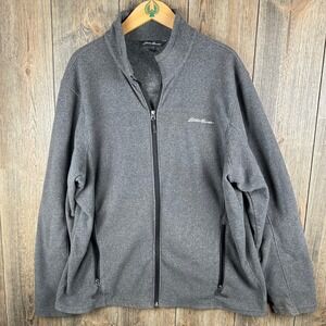 Eddie Bauer Mens XL Full Zip Fleece Jacket Charcoal Gray Mock Neck Outdoor Layer